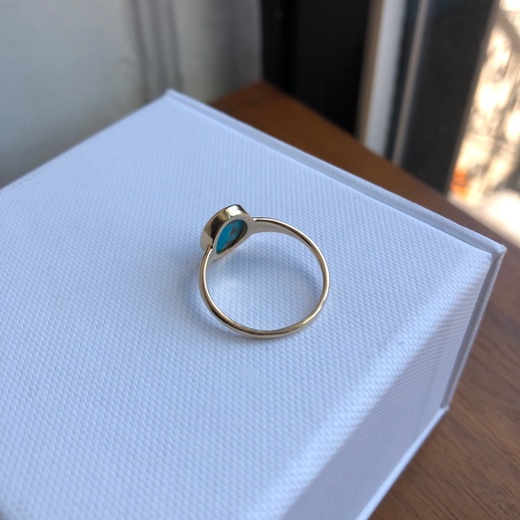 14k Yellow Gold Turquoise Cabochon Ring - Size 7 - Picture 4 of 6